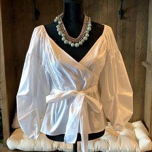 Express white blouse with puffy sleeves, size M